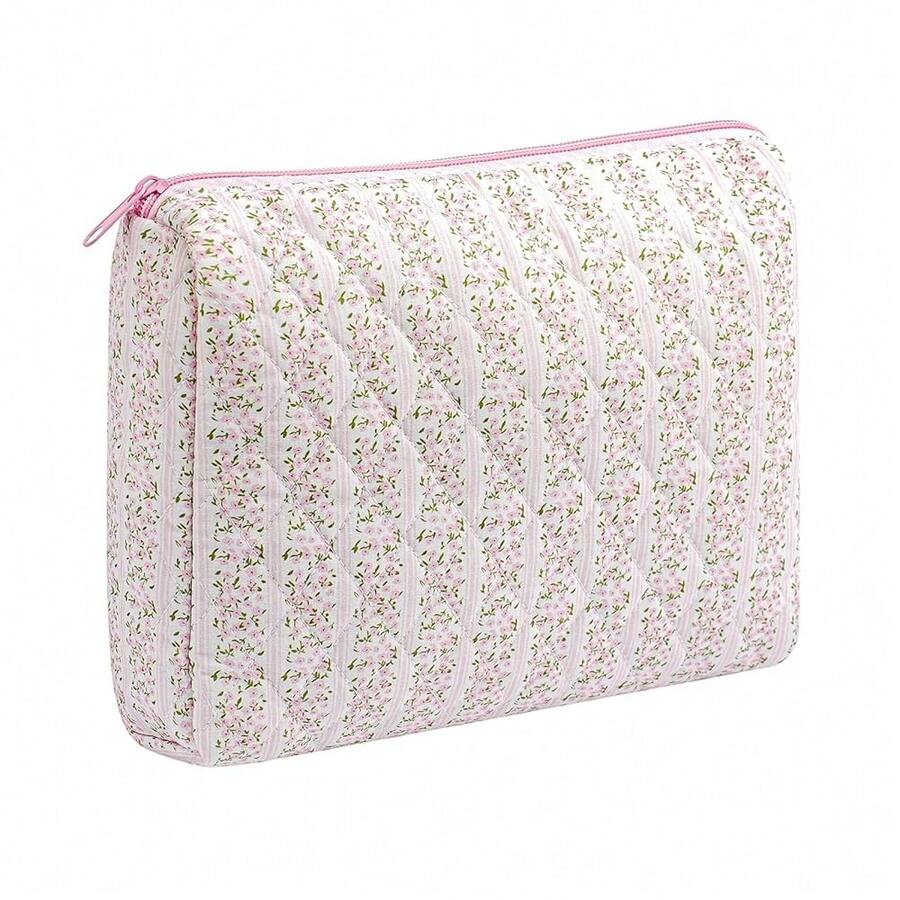 Makeup Bag Travel Cosmetic Bag For Women Girls, Zipper Make Up Pouch, Floral Flowers Toiletry Organizer Makeup, Portable Storage Cosmetic Travel Cloth Bag (L/Pink Floral){"Color_name":"U1Large/PinkFloral"} - U1大/粉紅色花卉 - 查看 1