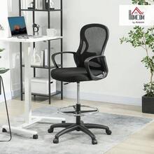 Drafting Chair With Adjustable Footrest, Mesh Office Chair With Lumbar Support, Adjustable Height Standing Desk, Black - Black - View 3