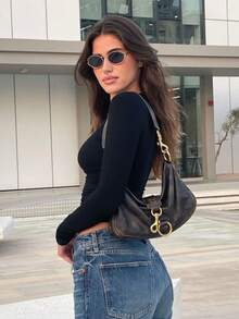 Set Of 3 Women's Second Skin Blouses, Casual Fitted, Round Neck And Long Sleeve, Black/White/Brown, Suitable For Summer - Nâu, đen và trắng - Xem 7