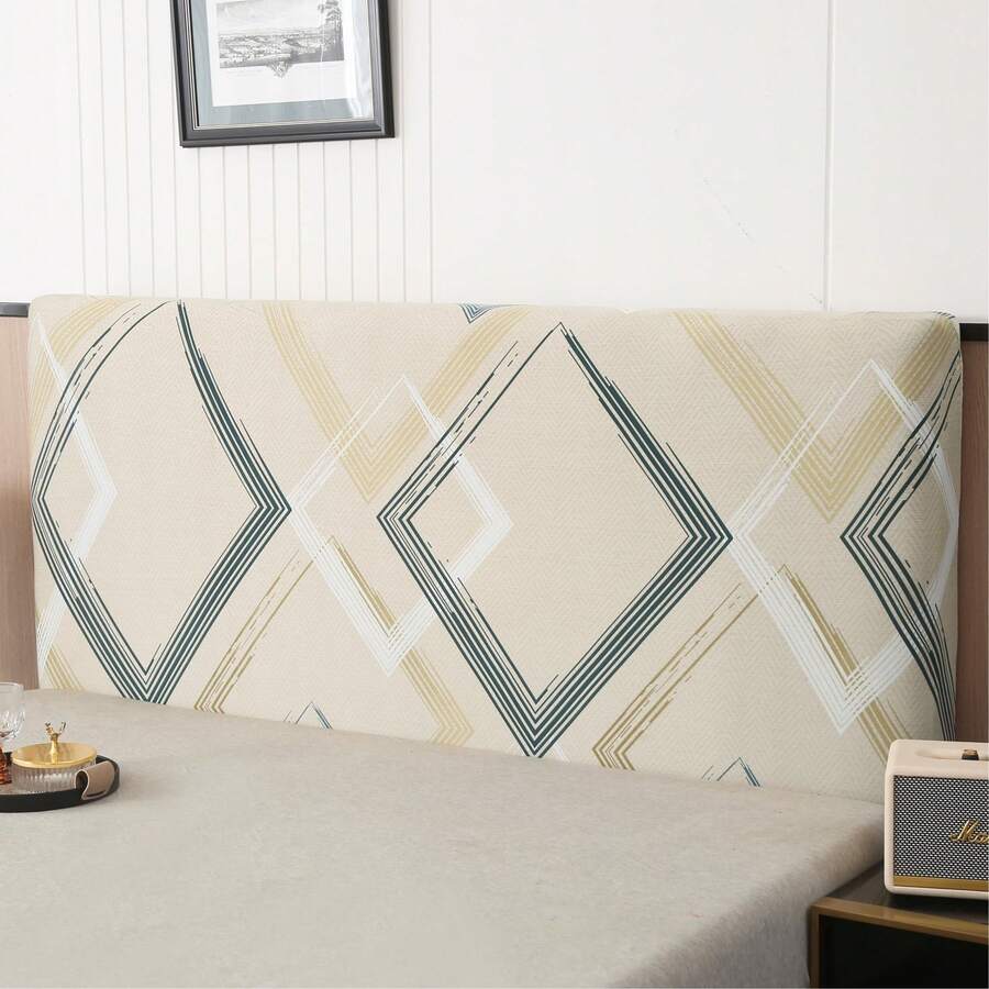 1pc Stretchy Milk Silk Headboard Cover, Full Wrap-Around Design, Minimalist Geometric Pattern, Soft Polyester Fabric, Modern Style Bedroom Furniture Protector, Fits Twin And Full Size Beds