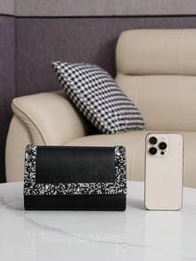 Geantă de mână cu clapă decorată cu sclipici, geantă de mână din piele PU, poșetă formală pentru petreceri, geantă de umăr cu lanț, geantă la modă