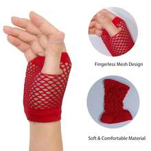 Fishnet Fingerless Gloves Mesh Arm Sleeves Fish Net Arm Sleeves EMO Gloves For Women In Theme Party Scene Accessories{"Size_name":"Short","Color_name":"#10-Red(Short)"} - 多色4 - 查看 4
