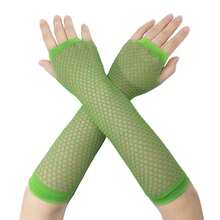 Fishnet Fingerless Gloves Mesh Arm Sleeves Fish Net Arm Sleeves EMO Gloves For Women In Theme Party Scene Accessories{"Size_name":"Long","Color_name":"#12-GrassGreen(Long)"} - 多色8 - 查看 1