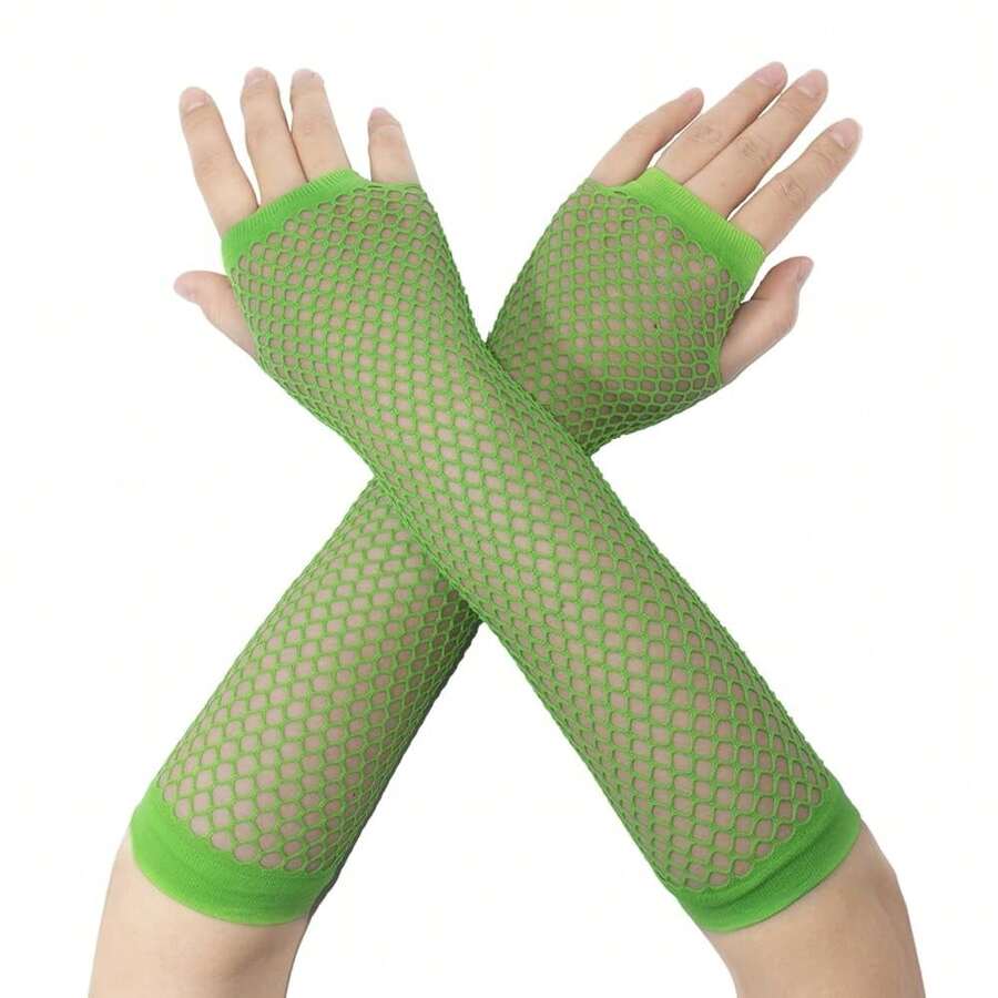 Fishnet Fingerless Gloves Mesh Arm Sleeves Fish Net Arm Sleeves EMO Gloves For Women In Theme Party Scene Accessories{"Size_name":"Long","Color_name":"#12-GrassGreen(Long)"} - 多色8 - 查看 1