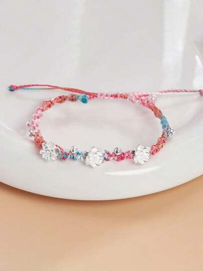 Fashionable Bracelet, Retro Style Lotus Woven Adjustable Bracelet, Hand Woven Material, Shape And Color Pattern Position Are Arbitrary, Suitable For Daily Wear, Vacation And Dating Occasions, And Also A Surprising Exquisite Small Gift.