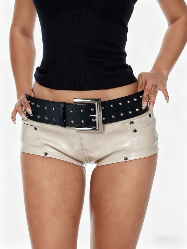 1 pièce Ceinture large avec boucle, rivets décoratifs en noir/marron/argent, style punk chic Y2K, en PU, convient pour Halloween, festivals de musique, photographie de rue et toutes les fêtes