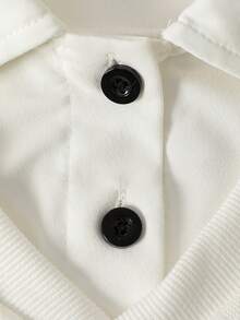 2 件年轻男孩休闲套装：刺绣领拼接运动衫 + 简约双口袋牛仔裤 - 白色 - 查看 5