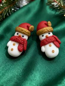 1 Pair Handmade Colorful Polymer Clay Snowman Christmas Earrings, Stainless Steel Earring Hooks, Christmas Gift For Women