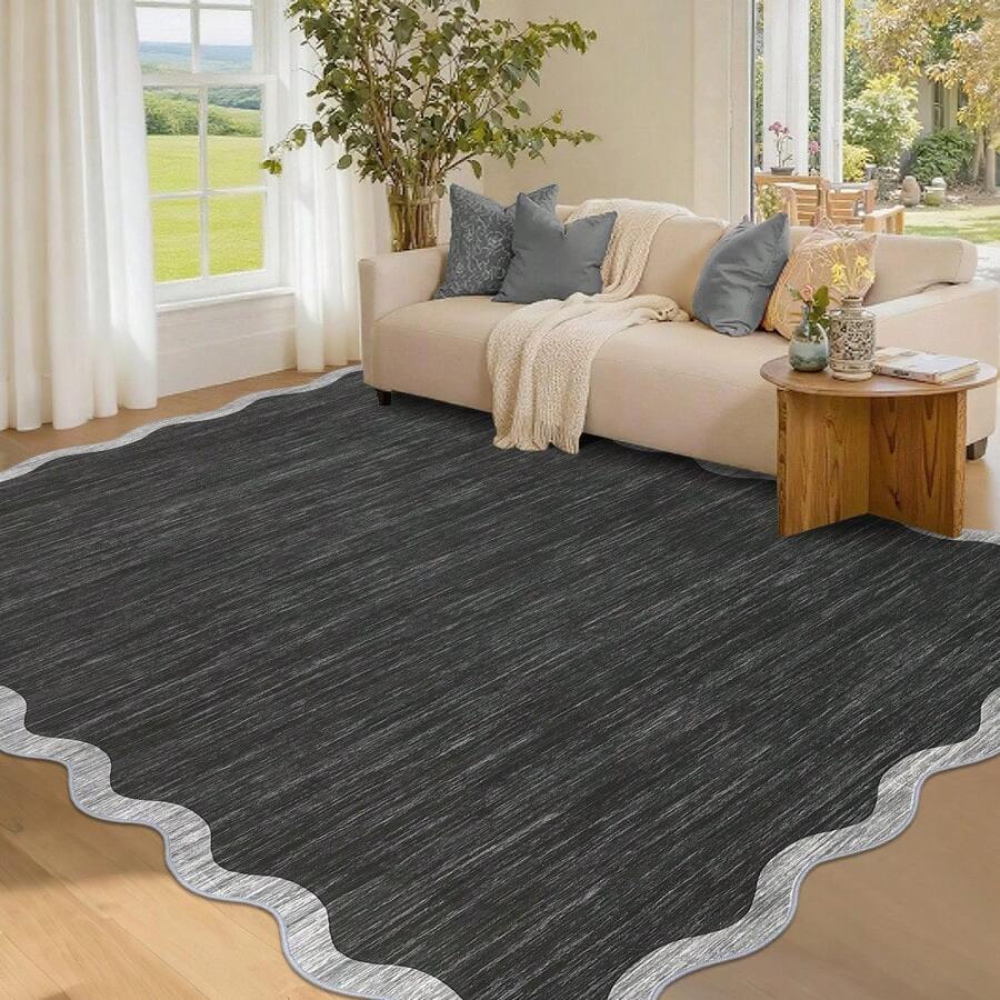 Kitchen Modern Simple Home Decor Area Rug Thin Low Pile Washable Carpet Soft Non Shedding Bordered Floorcover Easy To Clean Non Slip Entrance Runner Rug Stain Resistant Printed Mat Throw Rug For Hallway Bathroom Bedroom Dinning Room Laundry Living Room - 深灰色 - 查看 1