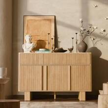 Farmhouse Sideboard Buffet Cabinet With Storage,47" Large Credenza With 3 Reinforced Doors & 3 Drawers,Adjustable Shelves Console Table,Wood Kitchen Coffee Bar For Dining Room,Living Room, Oak,23030425 - 薄荷綠 - 查看 1