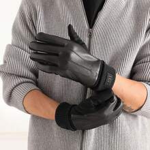 1 Pair Of Winter Men's Faux Deerskin PU Gloves, Split-Finger Design With Touch Screen Function, Both Outdoor Cold, Riding And Driving Warmth, Suitable For Winter Outdoor Scenes Snow Gloves