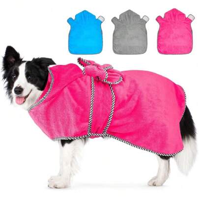 Dog Bathrobe Towel - Fast Drying Super Absorbent Dog Bath Robe With Belly Strap, Hooded Pet Grooming Towel For Drying Dogs (Rose Red, X-Large),23179760