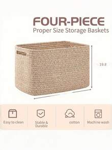 4 Stück natürliche beige gewebte Aufbewahrungskörbe mit Griffen, rechteckige Würfel-Organizer für Regale, 33 cm L x 23 cm B x 20 cm H, strapazierfähiges Geflecht-Design, vielseitige Lösung für die Heimorganisation, Korb-Aufbewahrung, Wäschekörbe, Großraum-Aufbewahrungskorb-Set, zum Aufbewahren von schmutziger Kleidung, Socken, Jeans, Badetüchern, Badezimmer-Utensilien, Weihnachtsgeschenken, Bademänteln, geeignet für Heimspeicherung, Badezimmer-Aufbewahrung