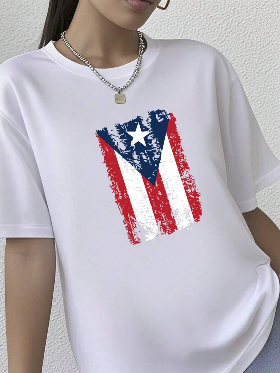 180g pure Cotton Puerto Rico Flag Boricua Puerto Rican Pride Unisex T Shirt Nuyorican Puerto Rico Casual Comfortable streetwear Stretched Stylish women Soft designer clothes Summer Breathable Print Round Neck Short Sleeve graphic female T-Shirt For Women Casual - Blanco - Ver 1