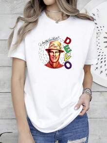 180g pure Cotton Devo Punk Rock T Shirt Cotton Classic S 5Xl Stretched female Soft graphic Stylish Casual Summer Women Top Graphic Tees streetwear Versatile Comfortable designer clothes Unisex women Slightly Print Round Neck Short Sleeve fashion Breathable - Blanco - Ver 7