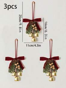 3pcs/Set 16cm*11cm Christmas Decorations, Featuring Small Bells, Velvet Bows, And Pine Cones, Suitable For Scene Decoration, Christmas Tree Decoration, Compact And Exquisite, Ideal For Christmas, Holidays, Home, Bedroom, Autumn And Winter, Also A Great Choice For Christmas Home Decor And Christmas Gifts. - Multicolor - View 1