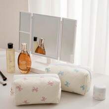 Makeup Bag Travel Cosmetic Bag For Women Girls, Zipper Make Up Pouch, Floral Flowers Toiletry Organizer Makeup, Portable Storage Cosmetic Travel Cloth Bag (Pink Bow Tie+Flower-Red){"Color_name":"TwoPack:(PinkBowTie+Flower-Red)"} - 兩件裝:(粉紅領結+花-紅色) - 查看 7