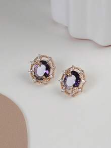 1 Pair Fashion Purple Crystal & Cubic Zirconia Butterfly Stud Earrings, Suitable For Women's Daily Wear, Friend & Sister Gift, Jewelry