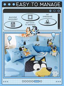 Bluey 2/3件套蓝色蓝精灵床上用品套装，冷色调蓝色蓝精灵床上用品，舒适透气，亲肤，卡通风格被套套装，柔软抗起球，可爱家纺，包含1个被套和1/2个枕套，不含被芯 - 彩色 - 查看 6