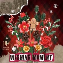 865pcs Christmas Flower Bouquet Building Blocks, Artificial Rose Flower Gothic Style Home Decor, DIY Assembly Toy, Christmas Holiday Gift, Creative Desktop Decoration, Ideal Gift For Friends And Loved Ones - Red - View 3