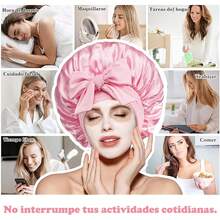 4-Pack Gorros de Dormir de Satén Suave Gorros de Dormir de Seda Ajustables con Máscara para Ojos Reutilizables Cómodos Gorros de Dormir de Satén Suave para Descansar, Ducharse y Belleza (Melocotón y Rosa) - Negro - Ver 3