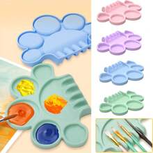 Paleta de pintura de silicona con diseño de compartimentos, fácil de lavar, bandeja dispensadora de pigmentos con soporte para bolígrafo, suministros de pintura