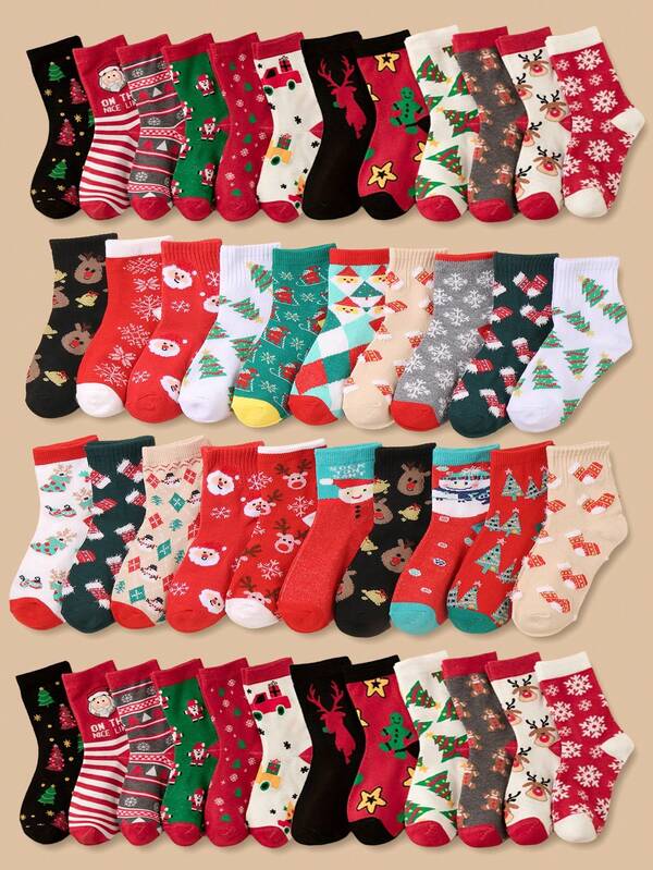 Pacote com 10 meias infantis de Natal | Estampas variadas de Natal (árvore, floco de neve, Papai Noel, rena) | Presente festivo divertido para família e amigos, presentes de Natal e Ação de Graças