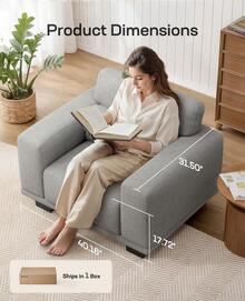 40" Accent Chair, Modern Armchair With Deep Seats, Comfy Upholstered Reading Chairs For Bedroom, Single Sofa Chair For Living Room, Easy To Clean With Removable Covers, Grey,23107374 - 深灰色 - 查看 2