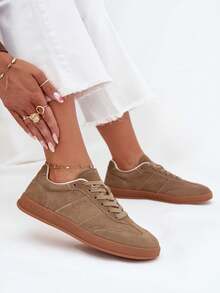 Damskie Sneakersy Big Star SS274675 HI-POLY SYSTEM z naturalnej skóry zamszowej na platformie Beżowy Czarny Brązowy