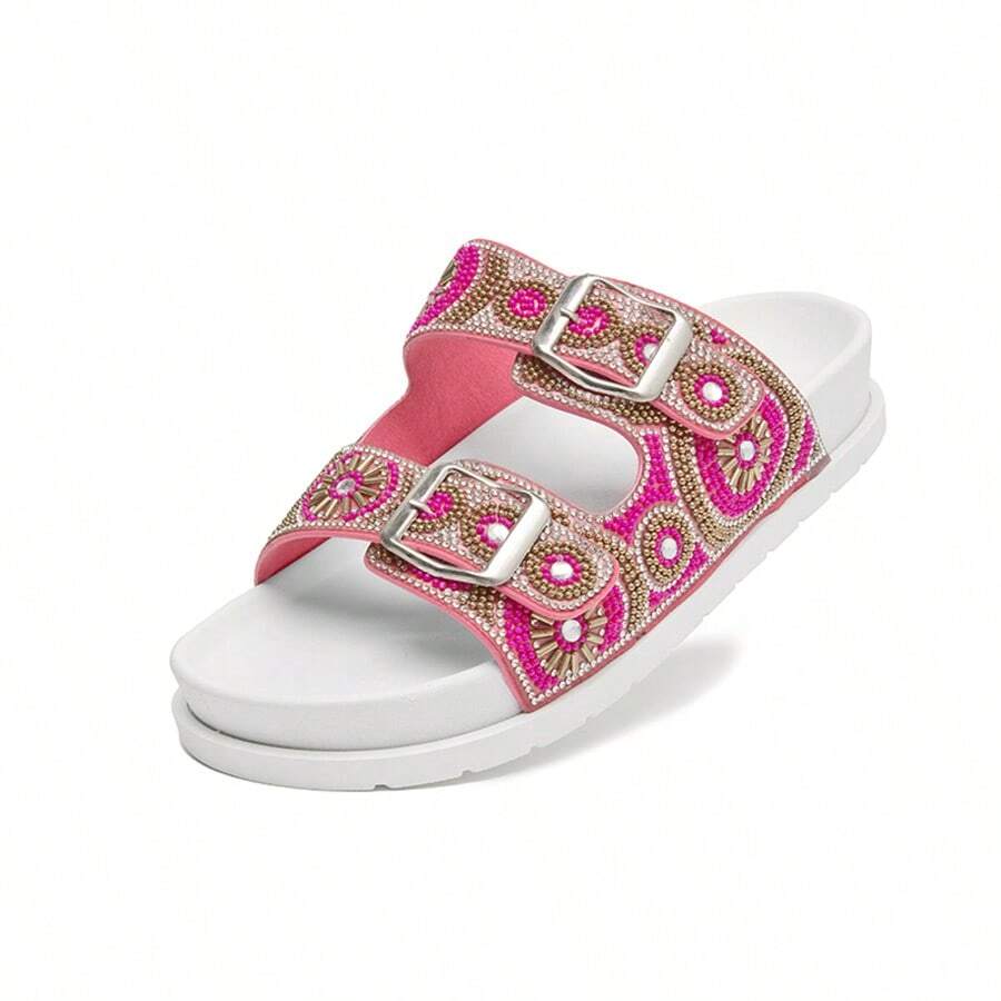 Women's Sandal Papete New Rhinestones With Adjustable Buckle Birken Meijile Original - Rose Red - View 1