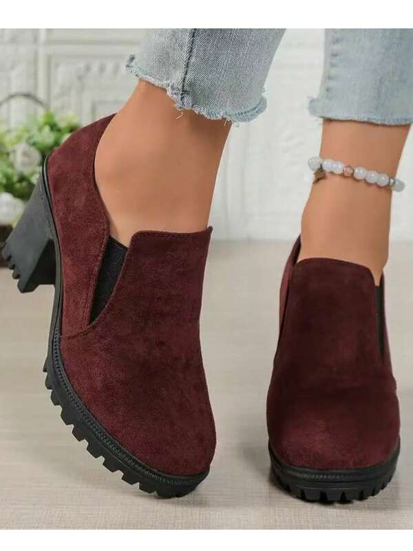 Talons épais à bout rond rouges, confortables et polyvalents, pour le printemps/l'automne