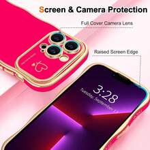 For IPhone 13 Pro Max Case Wave Wavy Phone Cases With Love Heart, Luxury Plating Edge Cute Curly Shape Cover For Women Girls, Thin Slim Soft TPU Rubber Shockproof Protective Cover, Hot Pink{"Color_name":"HotPink","Size_name":"ForiPhone13ProMax-6.7inch"} - 多色1 - 查看 4