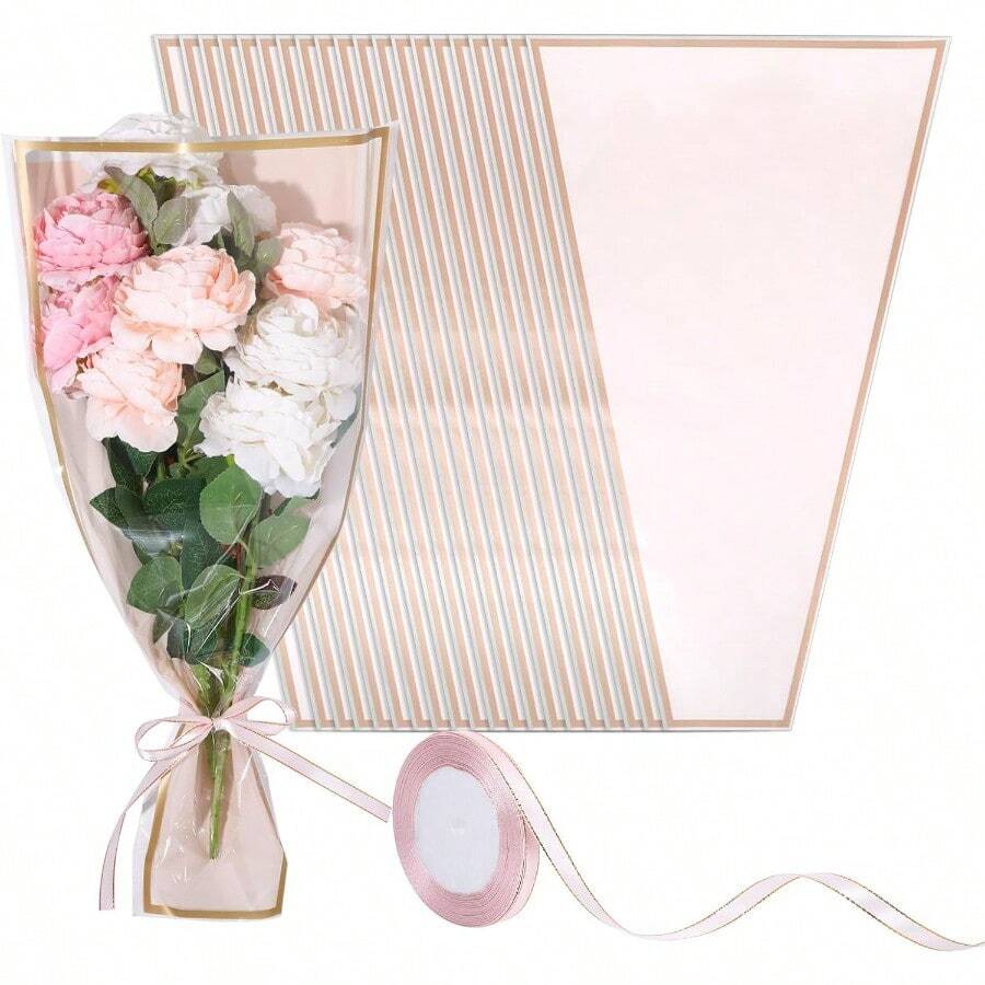 D100pcs Flower Wrapping Paper Bouquet Pink Flower Bouquet Wrapping Paper Flower Bags Kraft Bouquet Holder Flower Bar Plies Wrapping Sleeve For Graduation Wedding Birthday Gifts 17.1x11.1x3.54Inch - 粉色 - 查看 1