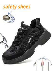 Men's Lightweight Safety Shoes With Steel Toe, Anti-Smashing, Anti-Puncture, Breathable Sports Shoes For Work