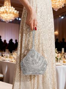 Rhinestone Decor Asymmetrical Shaped Clutch Bag, Elegant Party Event Handbag For Women