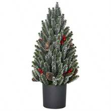 Artificial Christmas Tree Table Christmas Tree 170 Branches Snow-Covered Design With Plastic Base Berries Pine Cones PE PVC Ø27 X 47 Cm On-Site - Green - View 9