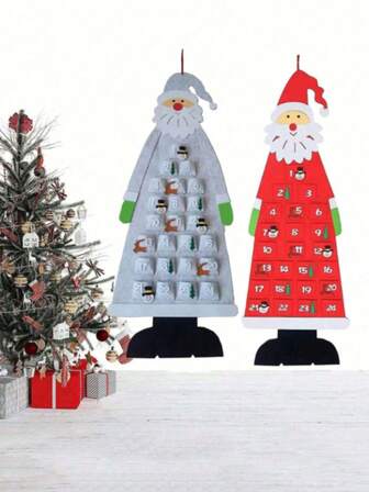 1PC Christmas Calendar Felt, Santa Advent Calendar With 24 Pockets, Advent Calendar Fabric Hanging,Christmas