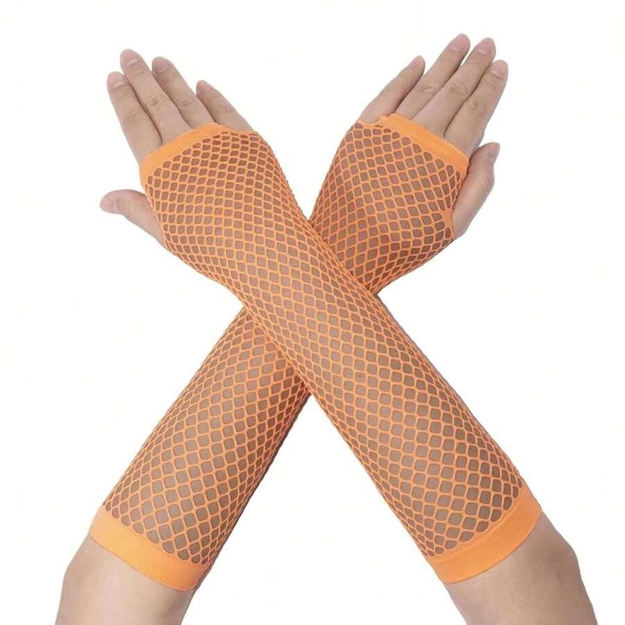 Fishnet Fingerless Gloves Mesh Arm Sleeves Fish Net Arm Sleeves EMO Gloves For Women In Theme Party Scene Accessories{"Size_name":"Long","Color_name":"#09-Orange(Long)"} - 多色25 - 查看 1