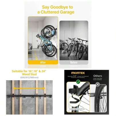 Enhanced Bike Storage Rack, 48 Inch Heavy Duty Bike Wall Hooks 4 Bikes+ 2 Helmets, Holds To 120kg, Adjustable Bike Wall Mount Garage, Bike Rack Mounta