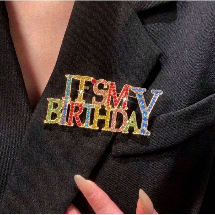 European And American Style Colored Diamond English Letter Birthday Brooch For Men And Women Fashion Suit Pin Brooch Accessory Birthday Gift - Gold - View 1