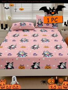 Bluey Halloween Digital Print Bedsheet,  Bedding, Mattress Protector, Bed Cover, Bed Linen, Comfortable Home Textile, Breathable Anti-Pilling Mattress Protector, Soft & Skin-Friendly, Vampire  Pattern, Cartoon Pattern Bed Cover - Multicolor - View 2