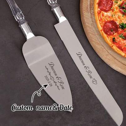 2pcs Personalized Stainless Steel Engraved Cake Knife Set, Custom Crystal Handle Cake Cutting Tools, Suitable For Wedding, Cake Spatula, Pizza And Cheese Cutter, Baking Utensils. Personalized Stainless Steel Cake Knife Can Be Engraved, Knife Length: 33.5cm/13.2in, Spatula Length: 27.5cm/10.8in. Wedding Cake Knife Set, Wedding Cake Cutting Set, Stainless Steel Material, Customizable, Personalized, Unique, Ideal Gift For Friends, Family And Office., Elegant