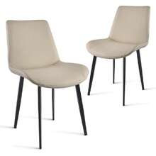 Dining Chairs, Modern PU Leather Dining Room Chair With Sturdy Metal Legs, Upholstered Seat Dinner Chairs Accent Side Chairs For Indoor Kitchen Living Room ( Grey, Set Of 2),23063949 - 卡其色 - 查看 1
