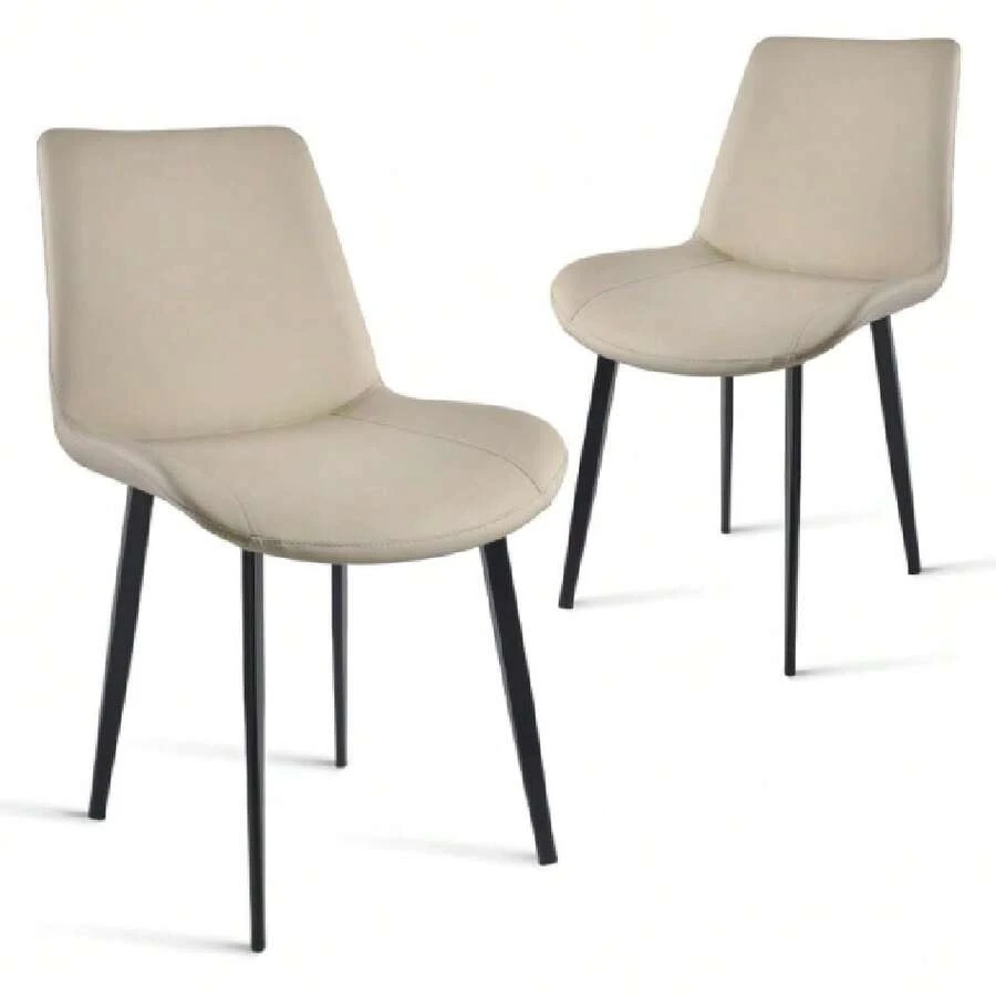 Dining Chairs, Modern PU Leather Dining Room Chair With Sturdy Metal Legs, Upholstered Seat Dinner Chairs Accent Side Chairs For Indoor Kitchen Living Room ( Grey, Set Of 2),23063949 - 卡其色 - 查看 1