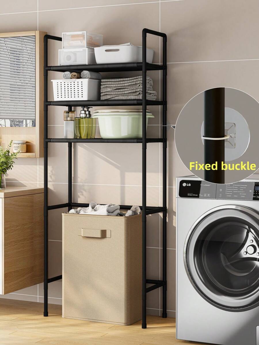 1pc Simple & Elegant Iron Bathroom Storage Rack, Multi-Tier Toilet Top Organizer, Laundry Room Shelf, Waterproof Space-Saving Bathroom Storage Rack - Multicolor - View 1