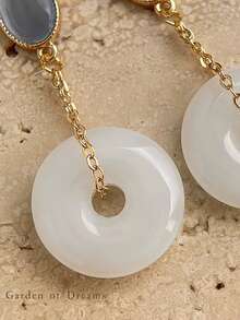 1 对复古新中式风格耳环，采用 925 银针材质，玻璃珍珠，镶嵌锆石和天然石，波西米亚风格耳环，适合女性日常和派对佩戴