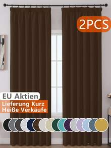 VEHEDE Set Of 2 Beige Blackout Curtains For Rail System Curtains Short Opaque Bedroom Curtains Opaque Ruffle Tape - Lila - View 16
