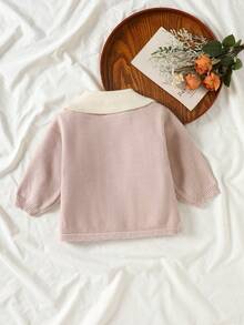 WUHUANG YIYI Cardigan Rajut Bayi Perempuan Lucu Warna Polos Buatan Tangan dengan Hiasan Pita dan Renda, Cocok untuk Musim Gugur/Musim Dingin - Krem - View 2