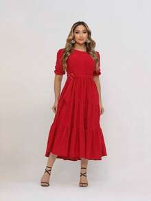 Women's Midi Dress Três Marias Laise Mesh Wedding Evening Formal And Night Elegant And Casual - 紅色 - 查看 3