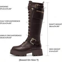 Women's Combat Riding Platform Knee High Boots, Lace Up Fall Lug Sole Gothic Motorcycle Boots With Inside Zipper, 2025 Style - Brown - View 7